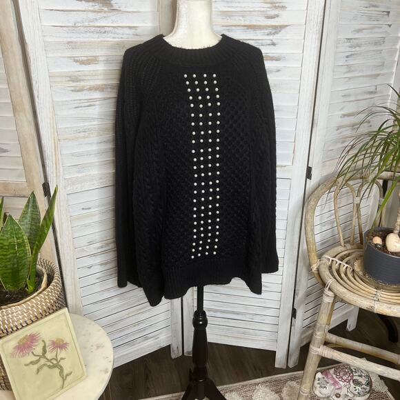 SOFT SURROUNDINGS Women's PLUS 2X Noemi Cable Knit Sweater Pearl Embossed Black - Picture 4 of 13